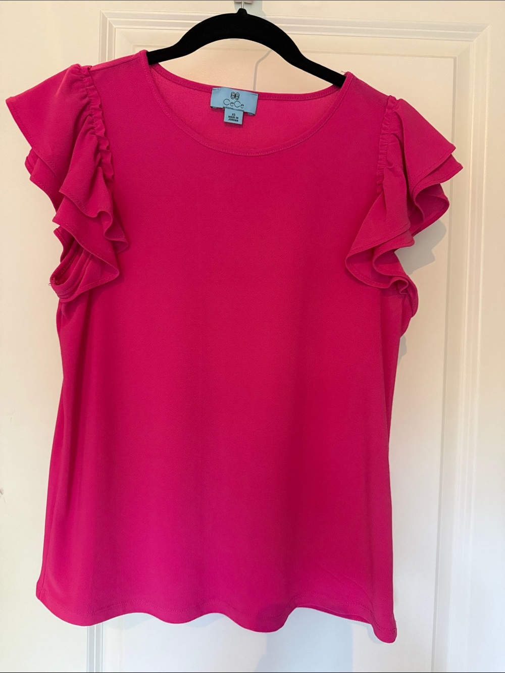 CeCe Bright Fuchsia Ruffle Sleeve Tank Top